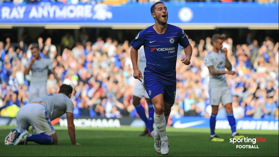 Eden Hazard celebrates after scoring against Cardiff