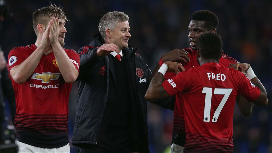 Ole Gunnar Solskjaer celebrates Manchester United victory