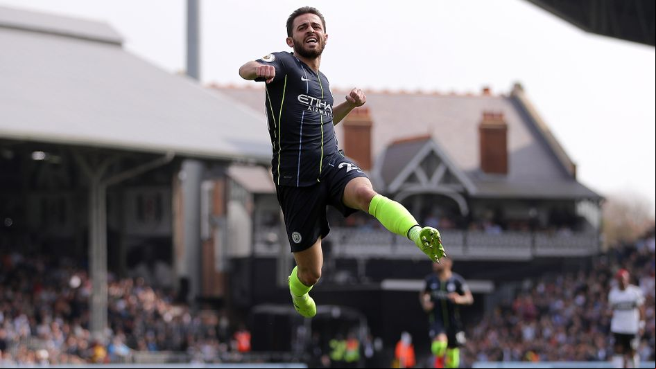Bernardo Silva celebrates after scoring against Fulham