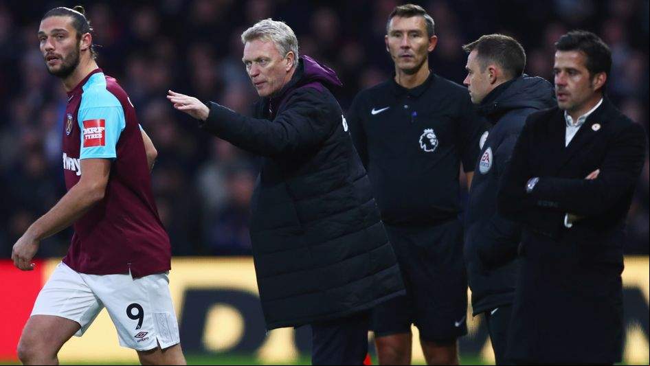 David Moyes has a word with Andy Carroll at Watford