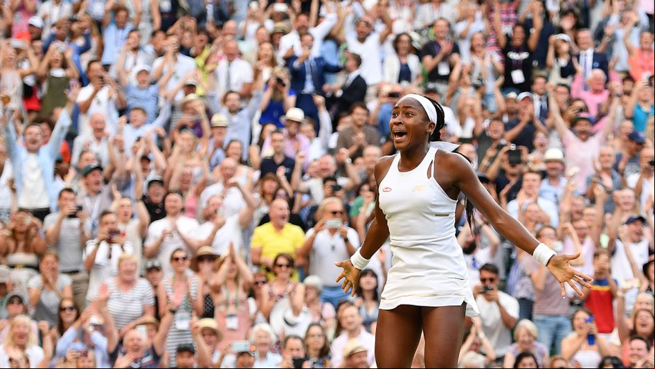Coco Gauff celebrates at Wimbledon