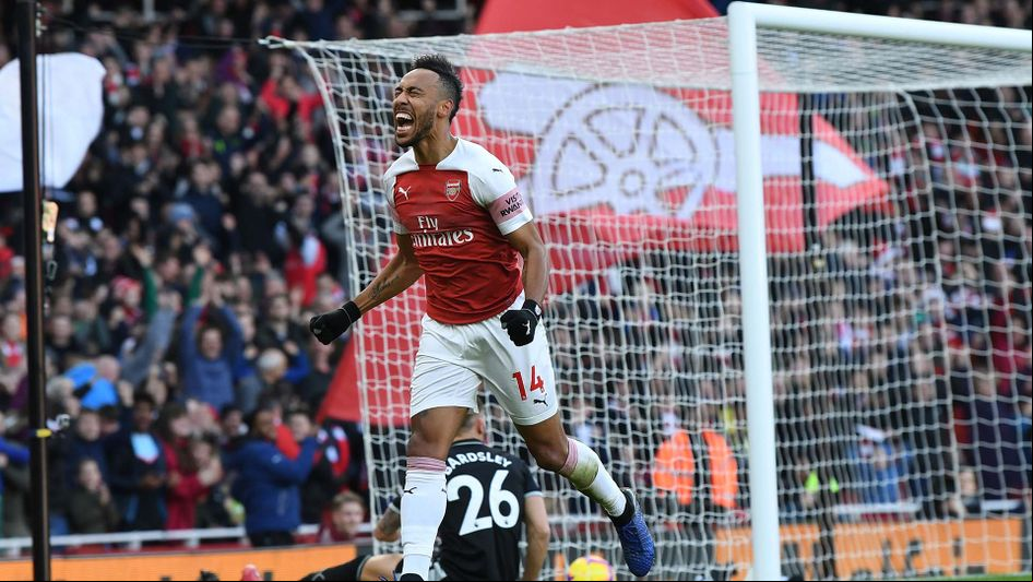 Pierre-Emerick Aubameyang celebrates a goal for Arsenal