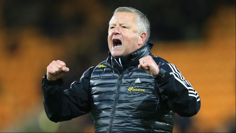 Chris Wilder celebrates Sheffield United's victory at Norwich