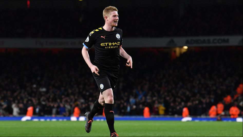 Kevin De Bruyne celebrates his second goal against Arsenal