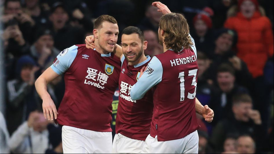 Burnley celebrate Chris Wood's goal against Tottenham