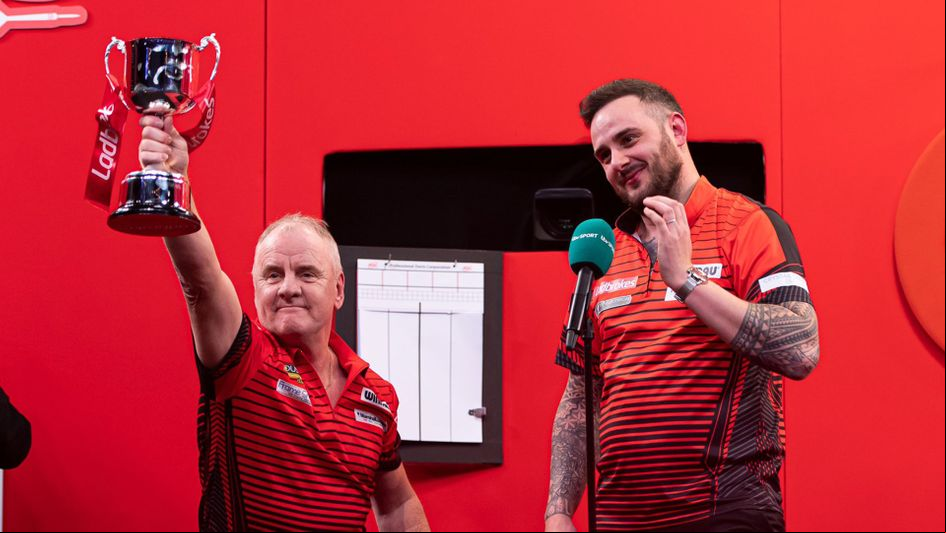 Joe Cullen celebrates winning the Masters with his father (Picture: Lawrence Lustig/PDC)