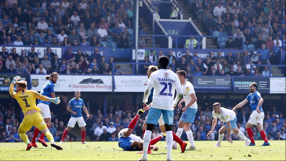 Brett Pitman scores the winning goal for Portsmouth against Coventry
