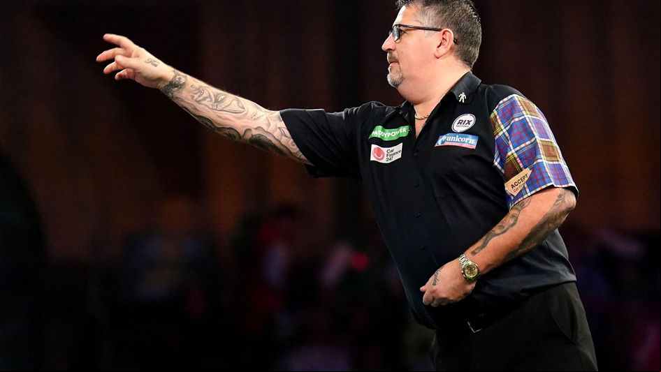 Gary Anderson in action on night two of the World Darts Championship