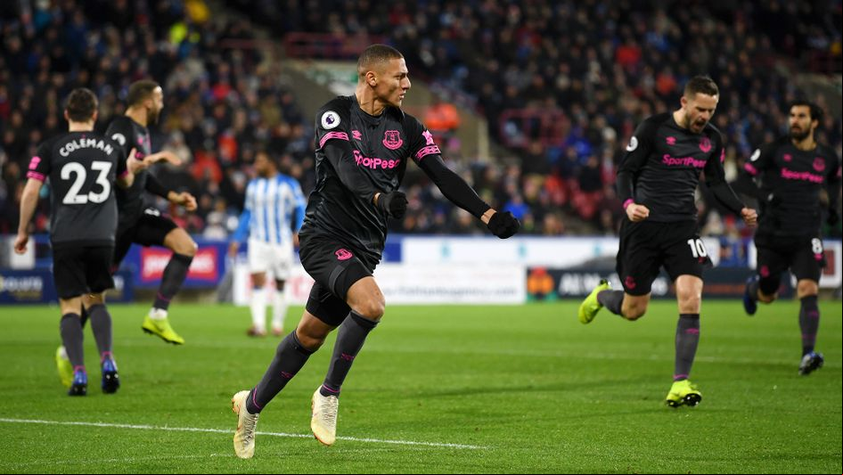 Richarlison celebrates after scoring against Huddersfield