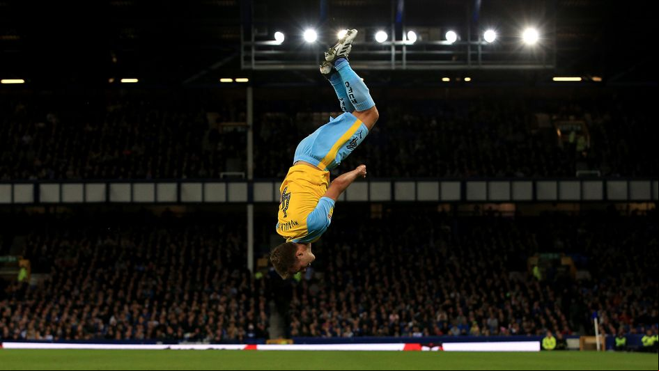 Will Vaulks celebrates his Carabao Cup goal against Everton