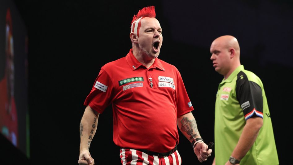 Peter Wright celebrates during his win over Michael van Gerwen (Pic: Lawrence Lustig/PDC)