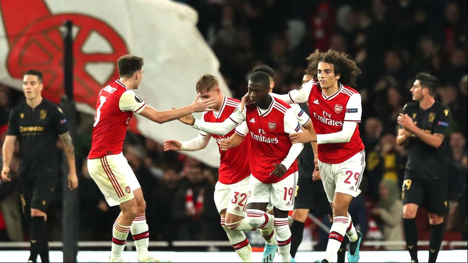 Nicolas Pepe scores for Arsenal against Vitoria Guimaraes in the Europa League