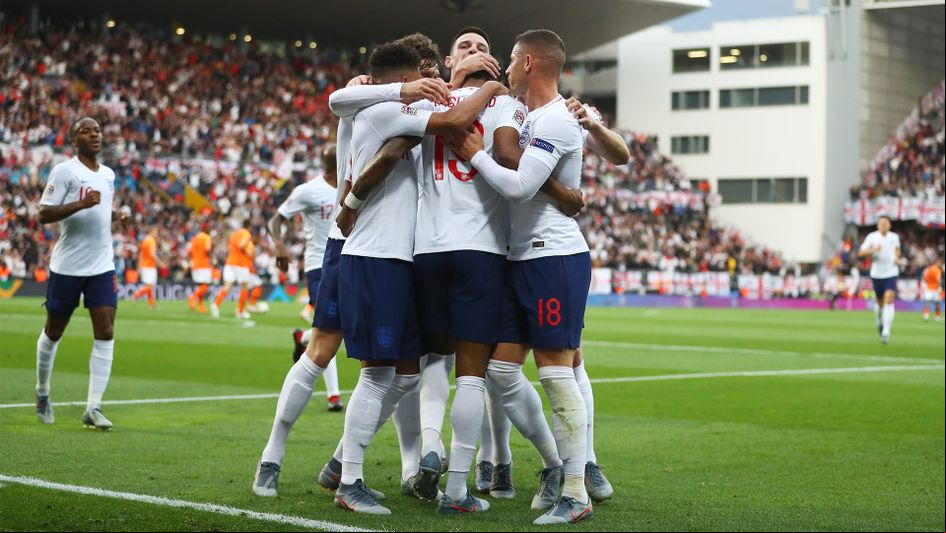 England celebrate Marcus Rashford's goal against the Netherlands