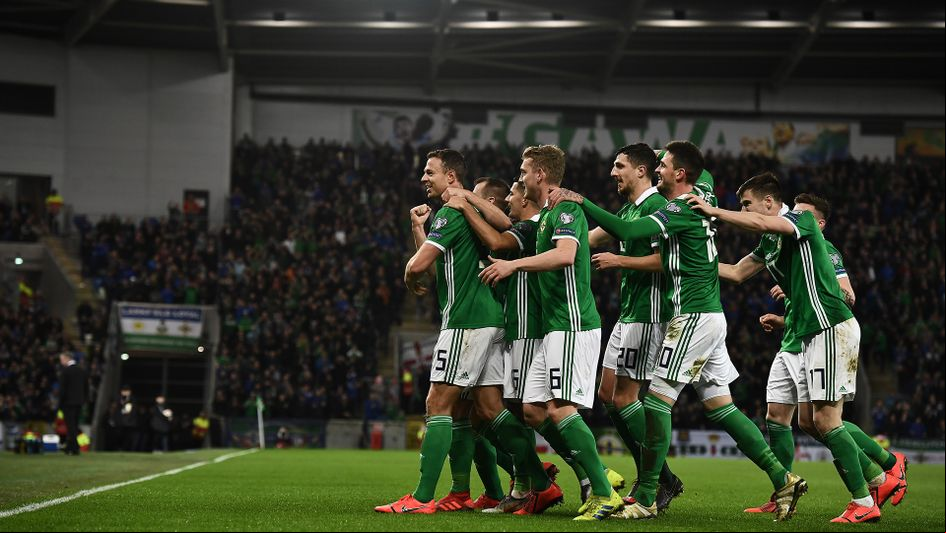 Northern Ireland celebrate a goal against Belarus